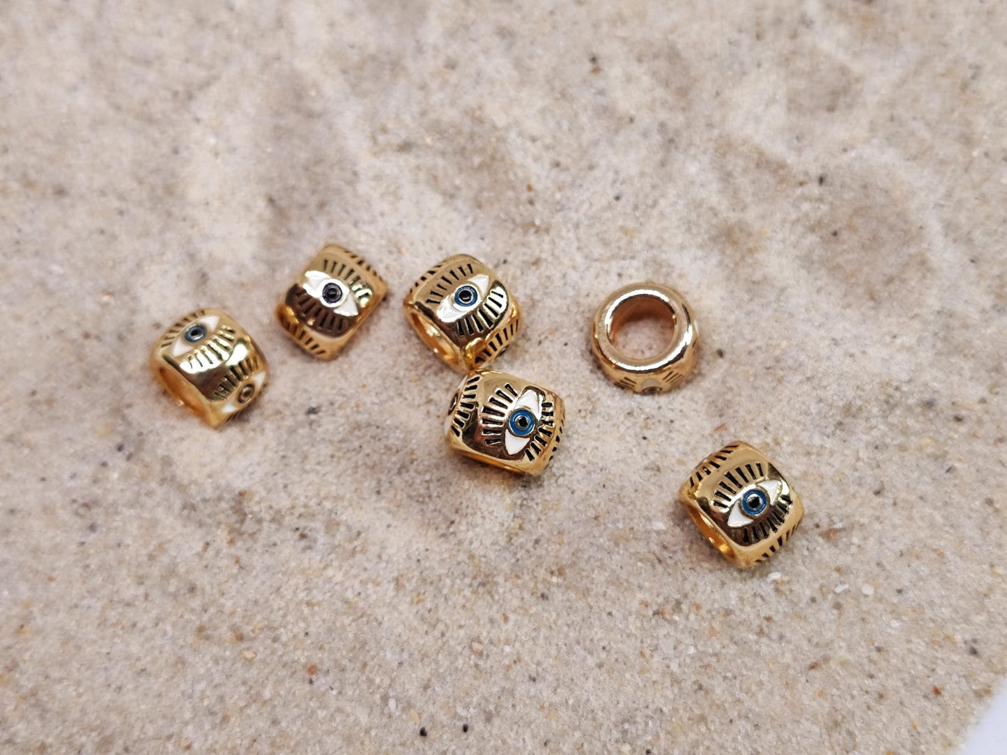 18k vergoldete Dreadperlen mit Emaille, 2er Set - Auge - Flow of Passion