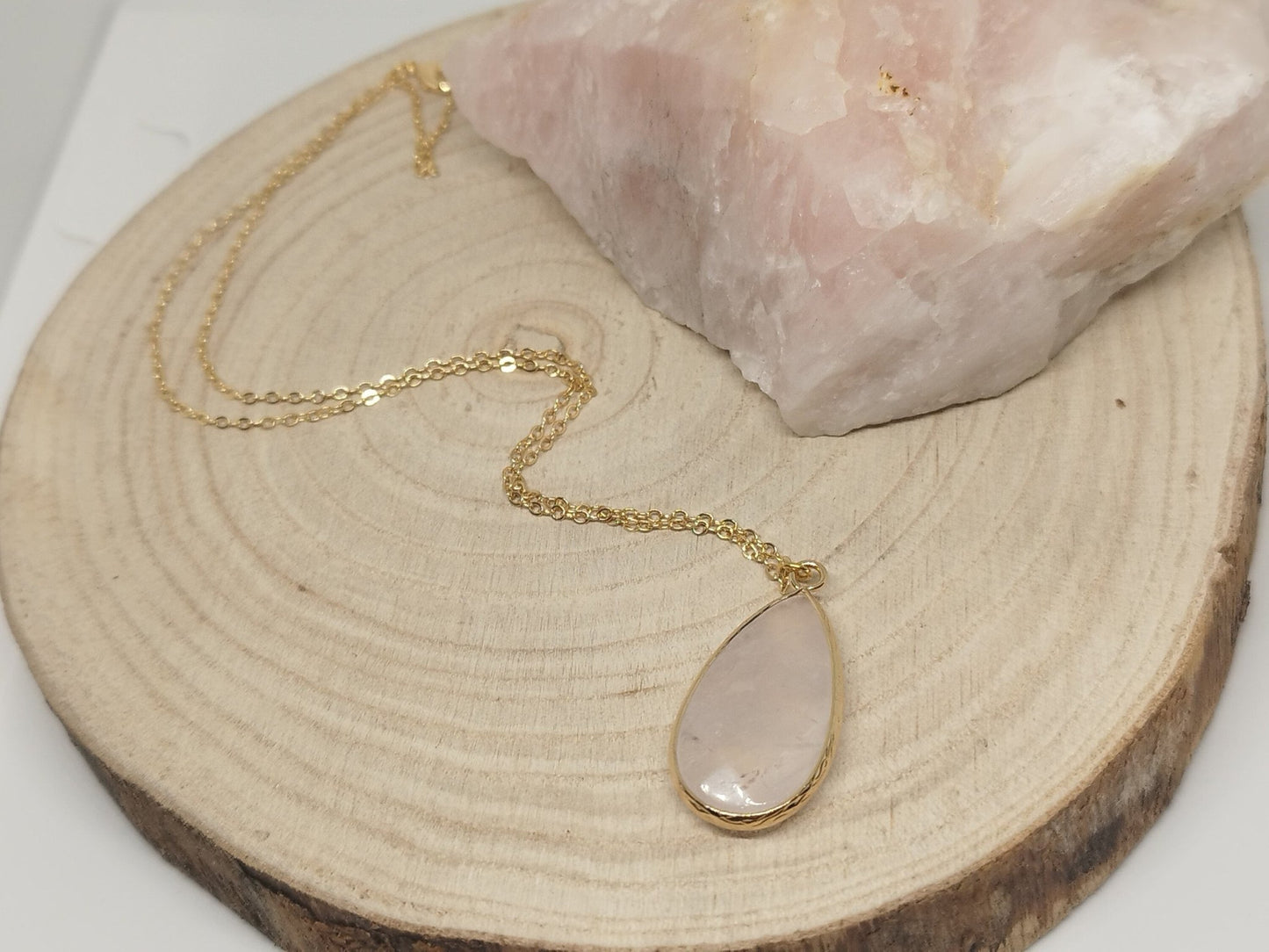 18K vergoldete Heilsteinkette, Rosenquarz - Flow of Passion