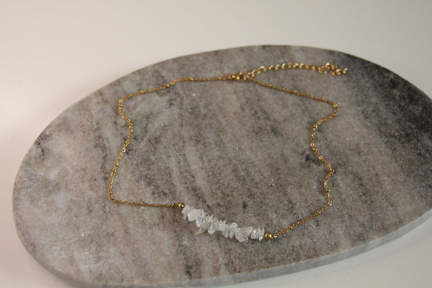 18K vergoldete Heilsteinkette, Rosenquarz - Flow of Passion