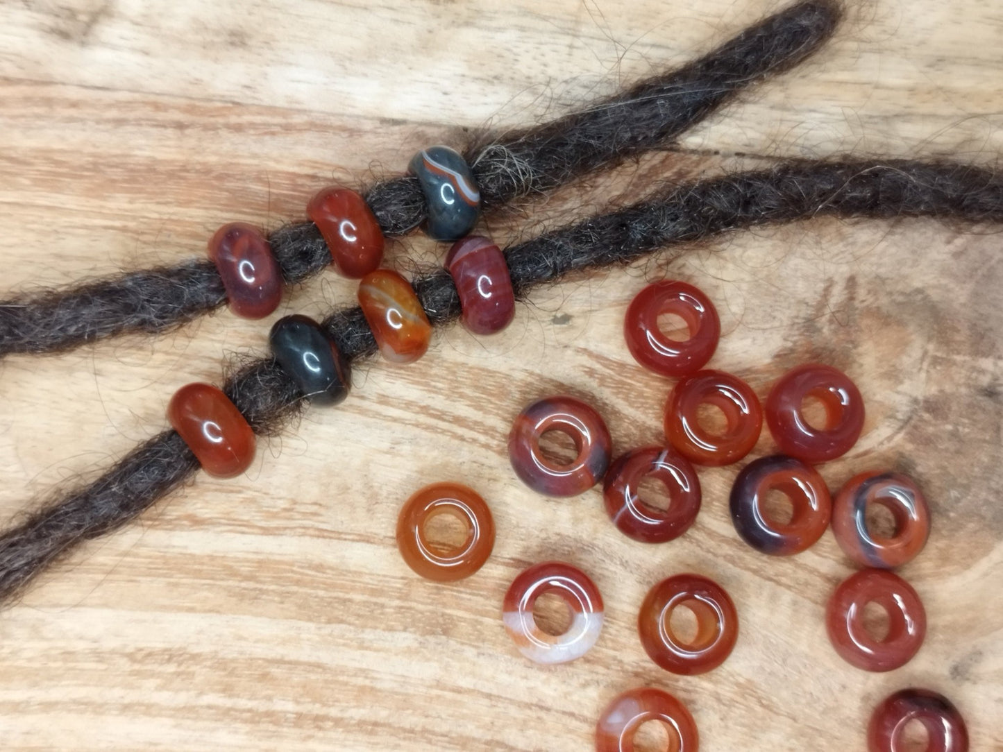 2er - Set Dreadperlen aus Karneol, Edelstein - Flow of Passion