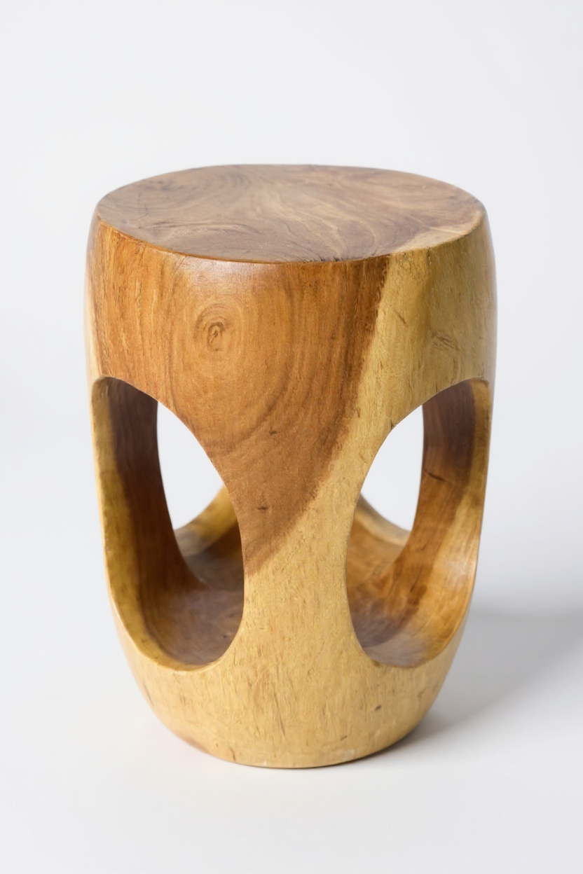 FaHome-085_Holz_Beistelltisch_Couchtisch_Blumenhocker_Hocker_-_Handgefertigt_Abgerundet_mit_O-Ausschnitt_Suar-Holz_-_50x30x30_cm_5 - Flow of Passion