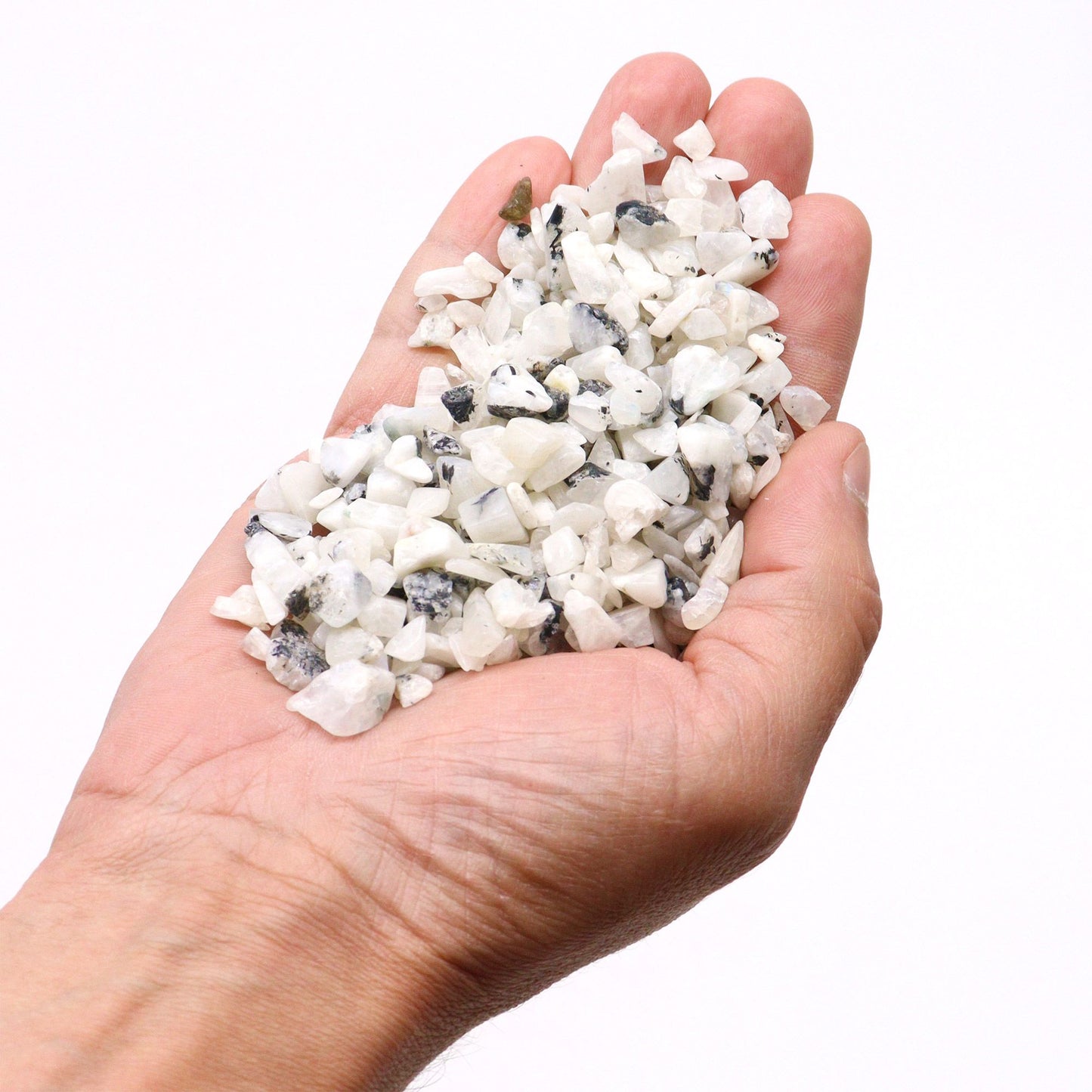 1 KG Trommelsteinchips - weißer Labradorit (auch bekannt als Regenbogenmondstein)