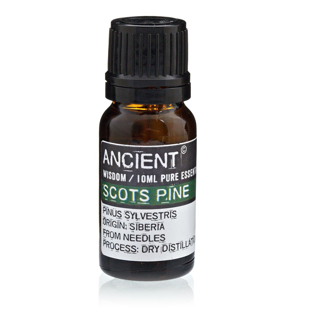 A 10ml bottle of Ancient Wisdom Scots Pine essential oil.