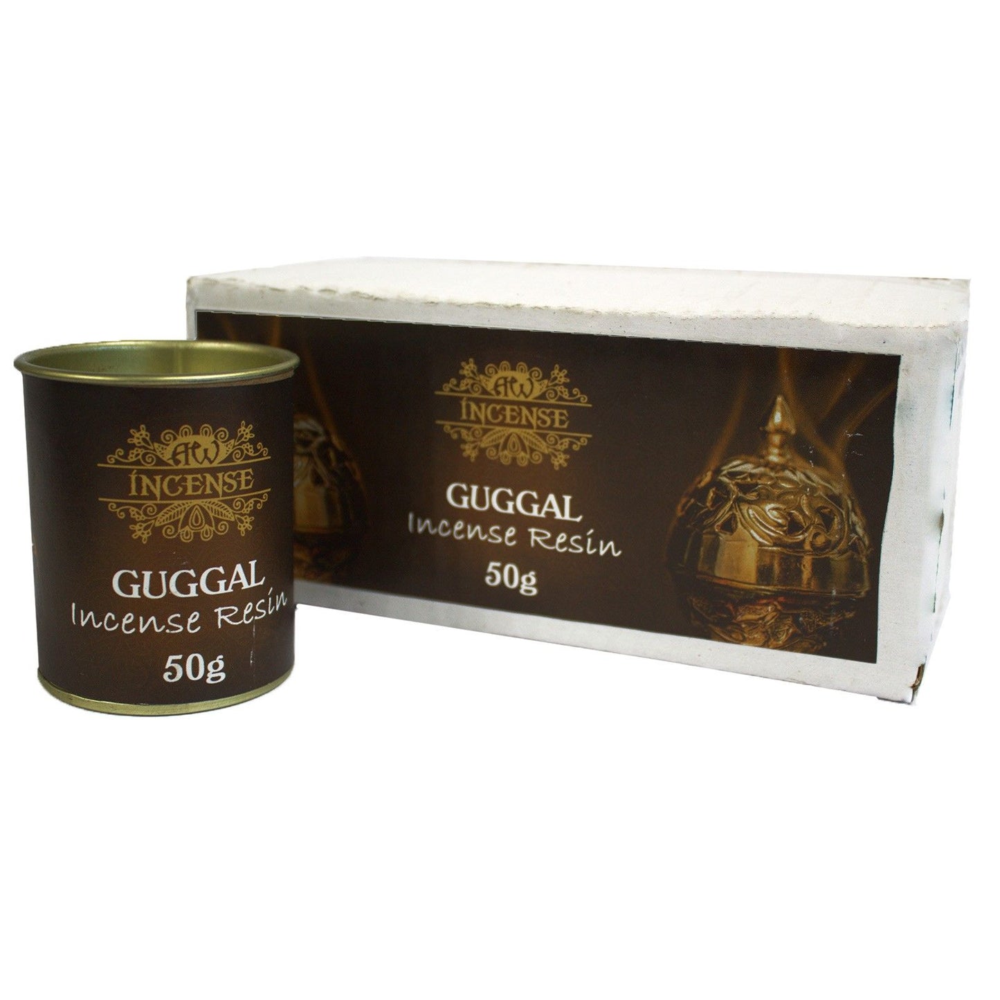 Guggal Räucherharz in einer 50g Dose.