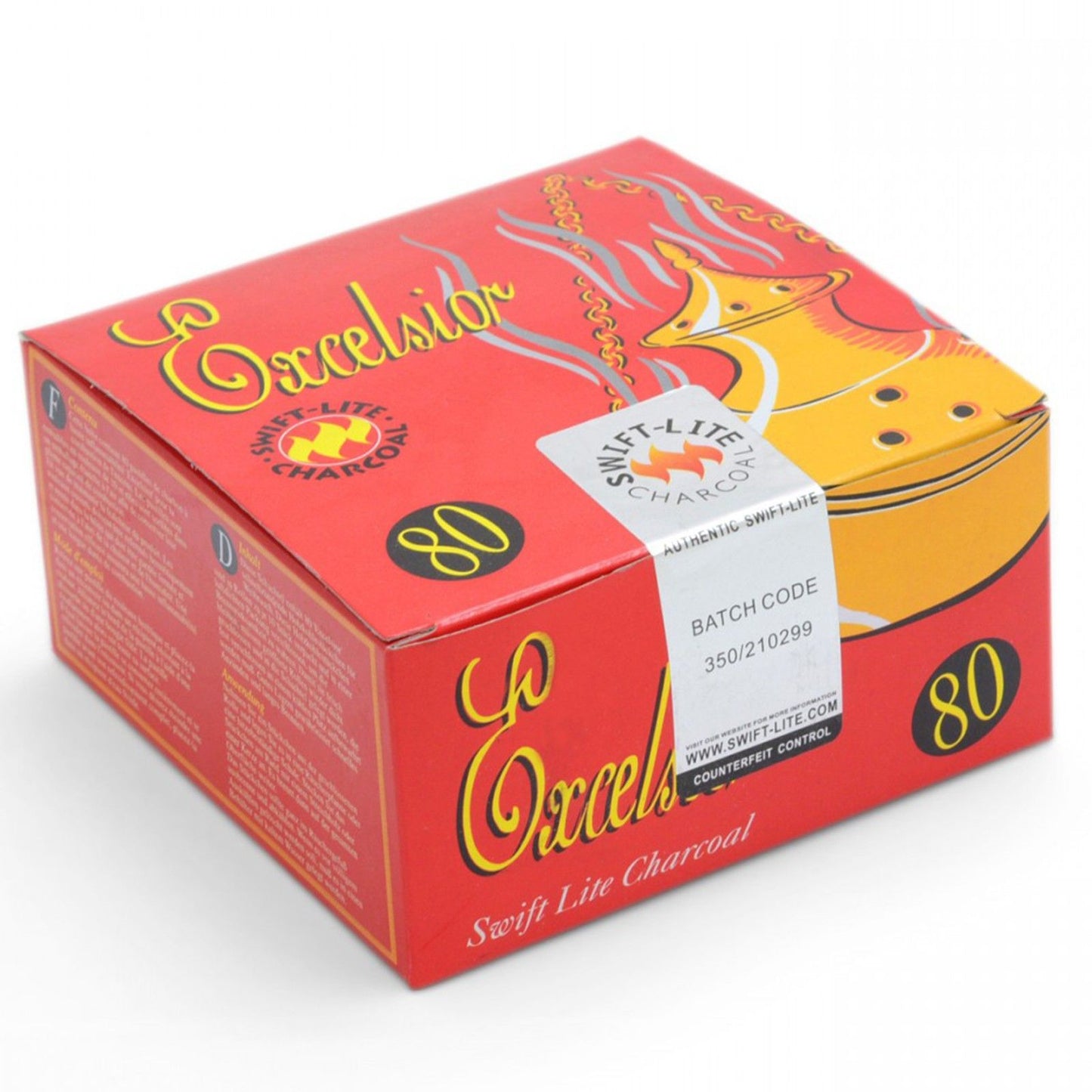Räucherkohle Tabletten Packung mit 80 Stück und Aufdruck "Excelsior".