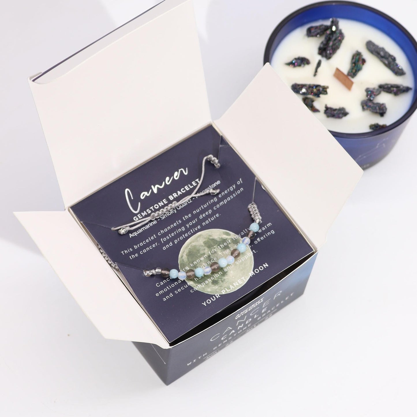 Geschenkset - Sternzeichen Kristallkerzen aus Soyawachs und natürlichen Duftölen mit Kristallen und Armband - Flow of Passion
