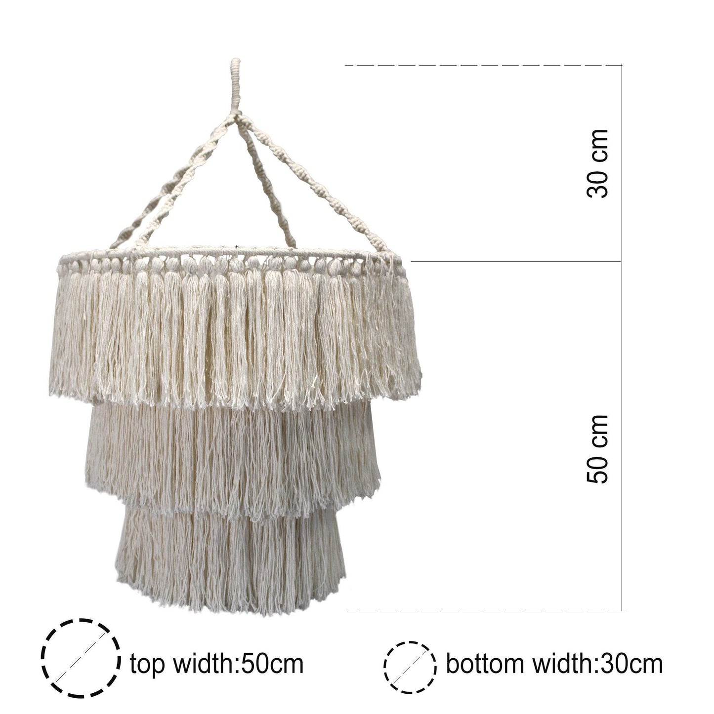 Makramee Kronleuchter - Hängelampe aus reiner Baumwolle im Boho-Stil