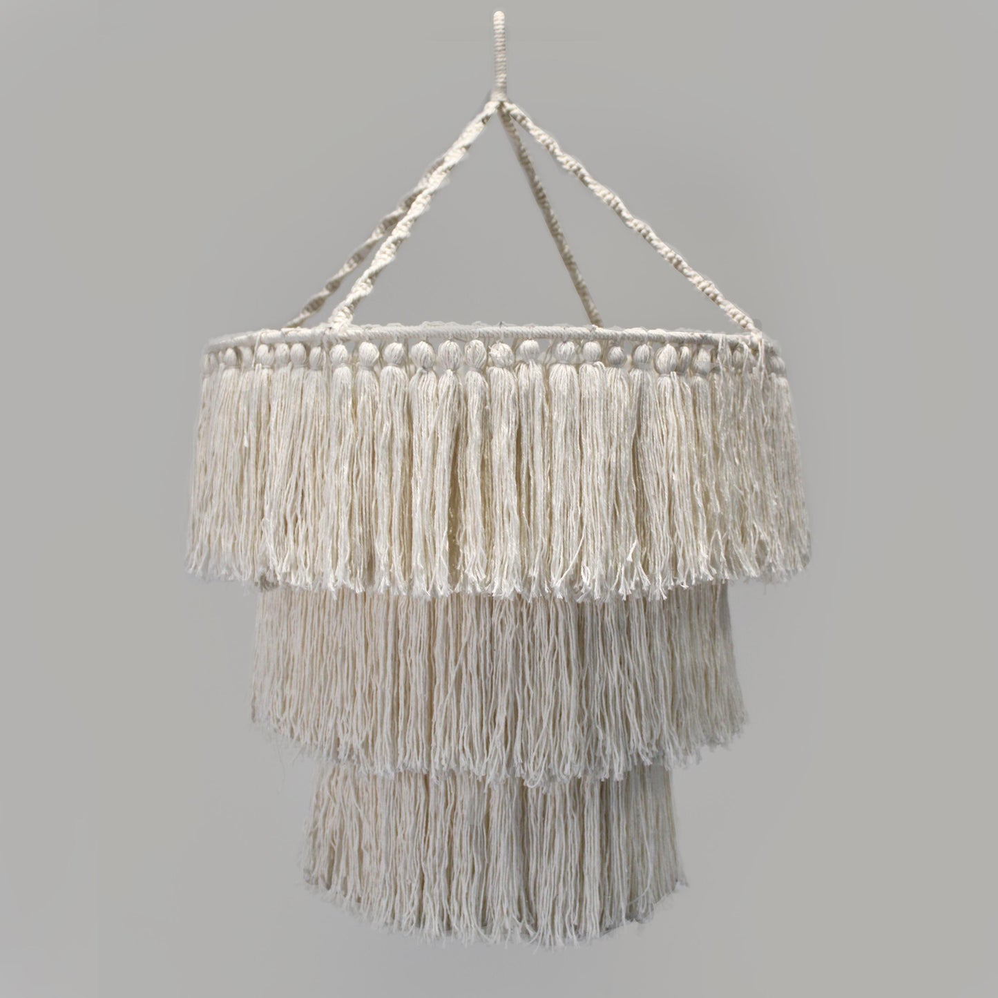 Makramee Kronleuchter - Hängelampe aus reiner Baumwolle im Boho-Stil