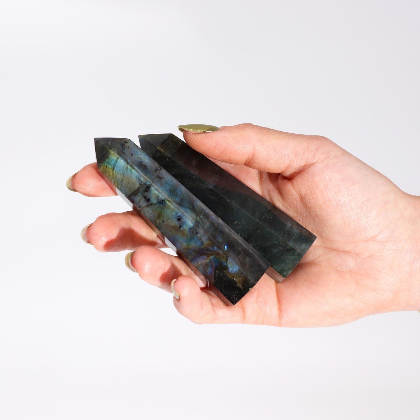 Madagaskar - Labradorit - Spitzen (ca. 63–93 g, 80–90 mm × 25 mm) - Flow of Passion