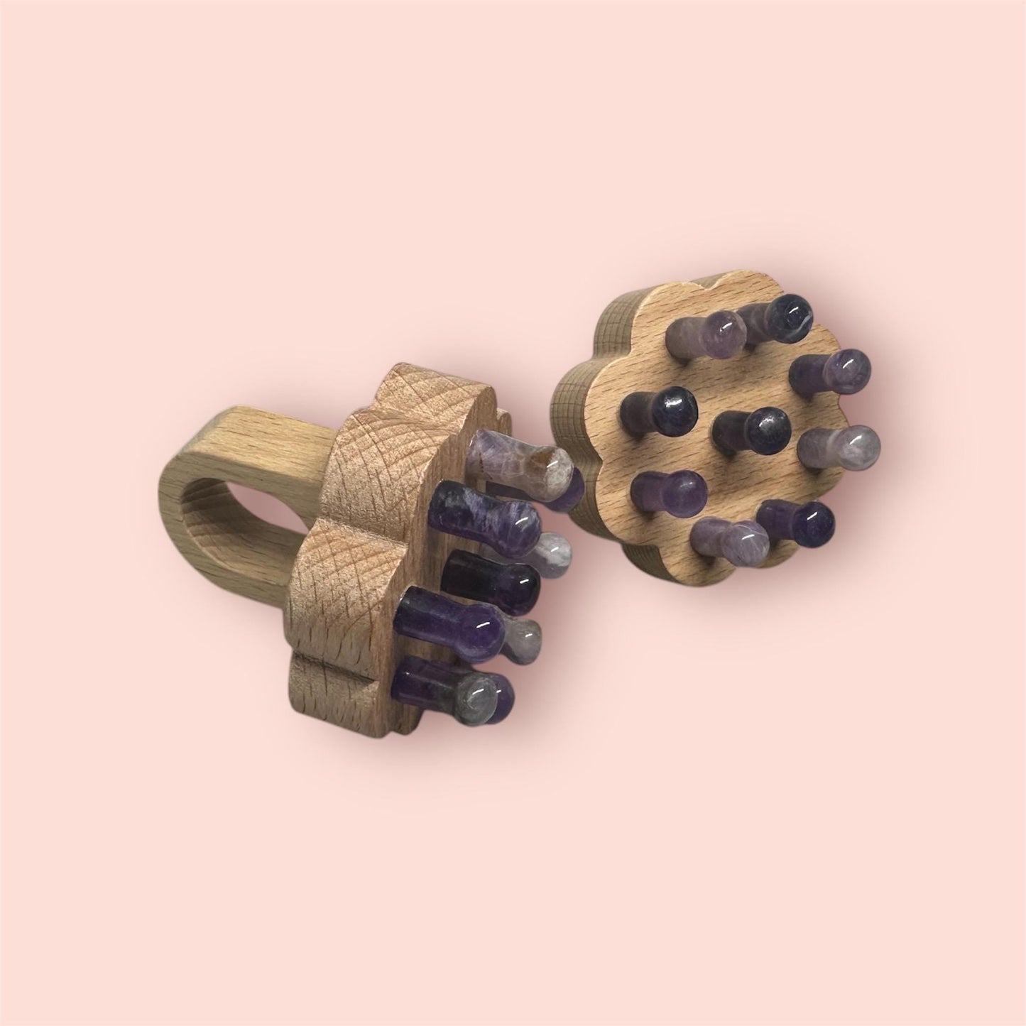 Massagetool aus Buchenholz und Amethyst für Kopfmassagen - Flow of Passion