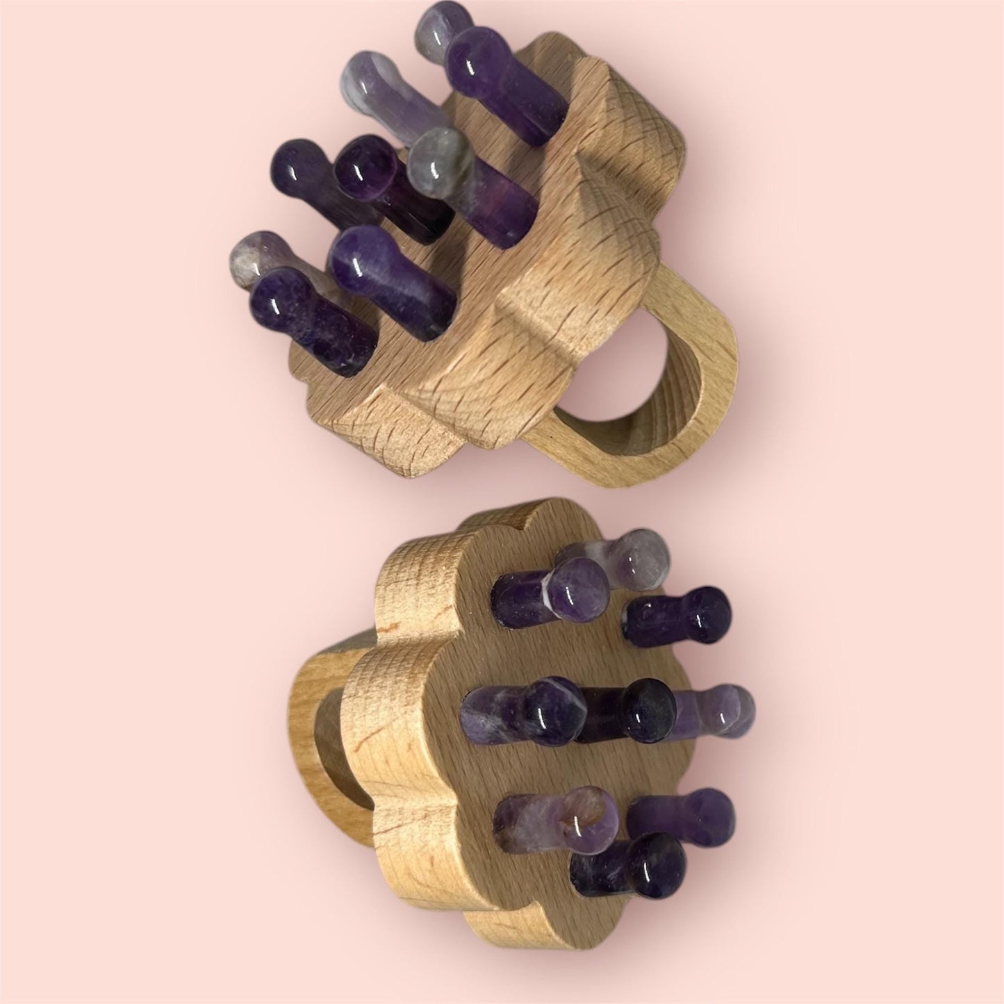 Massagetool aus Buchenholz und Amethyst für Kopfmassagen - Flow of Passion
