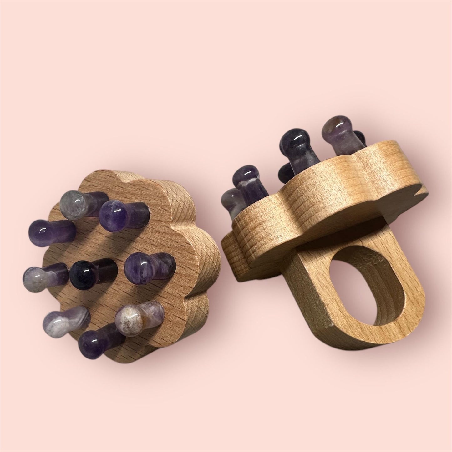 Massagetool aus Buchenholz und Amethyst für Kopfmassagen - Flow of Passion