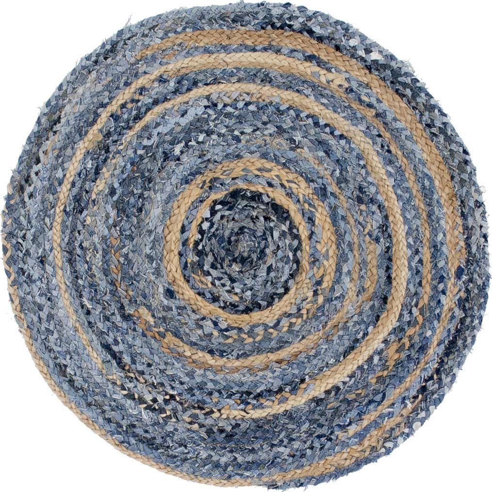 Runder Jute - & Recycled Denim Teppich – 150 cm – Handgefertigtes Unikat aus Indien - Flow of Passionteppich