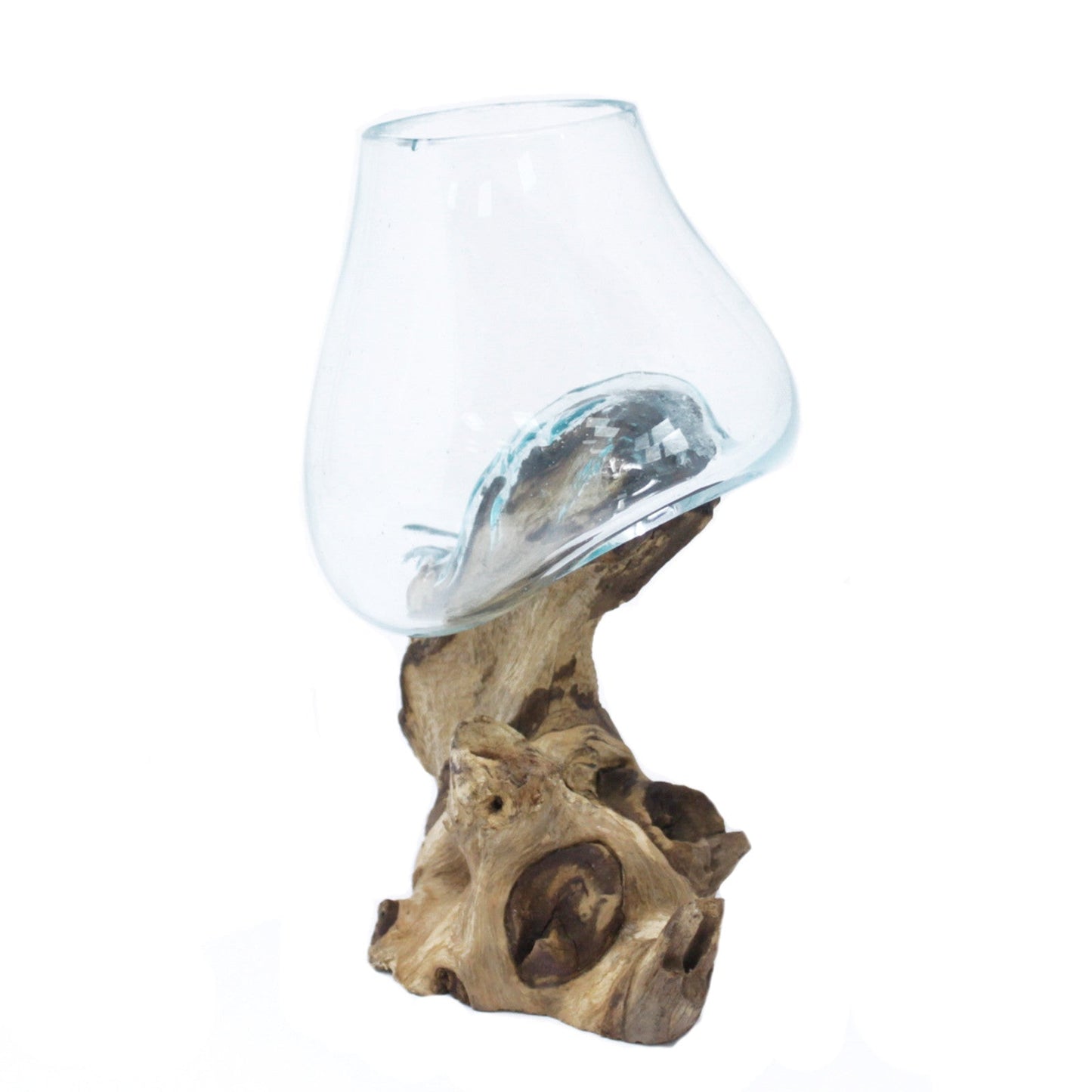 Schale - geschmolzenes Glas auf Holz - farblos, groß/mittel/klein - Flow of PassionVase