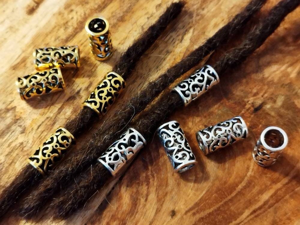 Set aus zwei großen Dreadperlen gold/silber - Flow of Passion