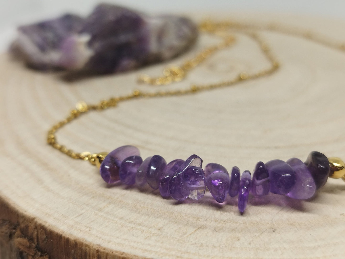 Vergoldete Heilsteinkette mit Amethystsplittern 18k - vergoldet - Flow of Passion