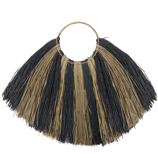 Handgeflochtener Wandfächer aus Seegras in Natur und Schwarz, Zebra-Muster, Boho-Wanddeko im natürlichen Stil – nachhaltig gefertigt in Indonesien“

