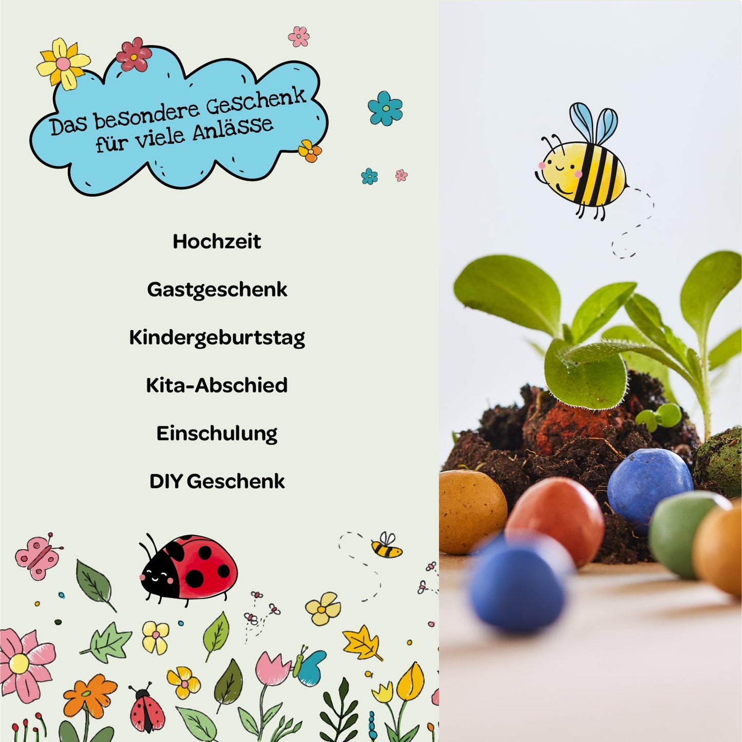 6 bunte Osterblumen - Blumenmurmeln im Eierkarton