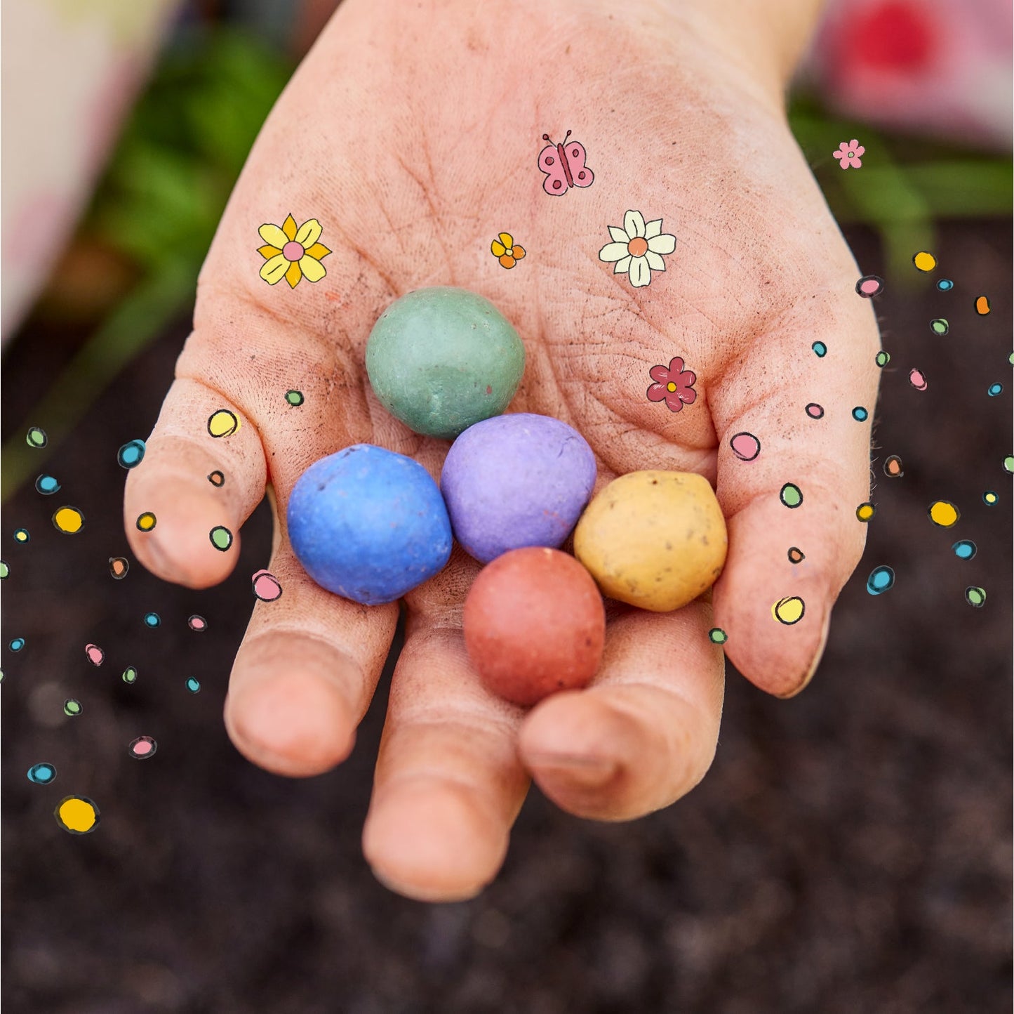 6 bunte Osterblumen - Blumenmurmeln im Eierkarton