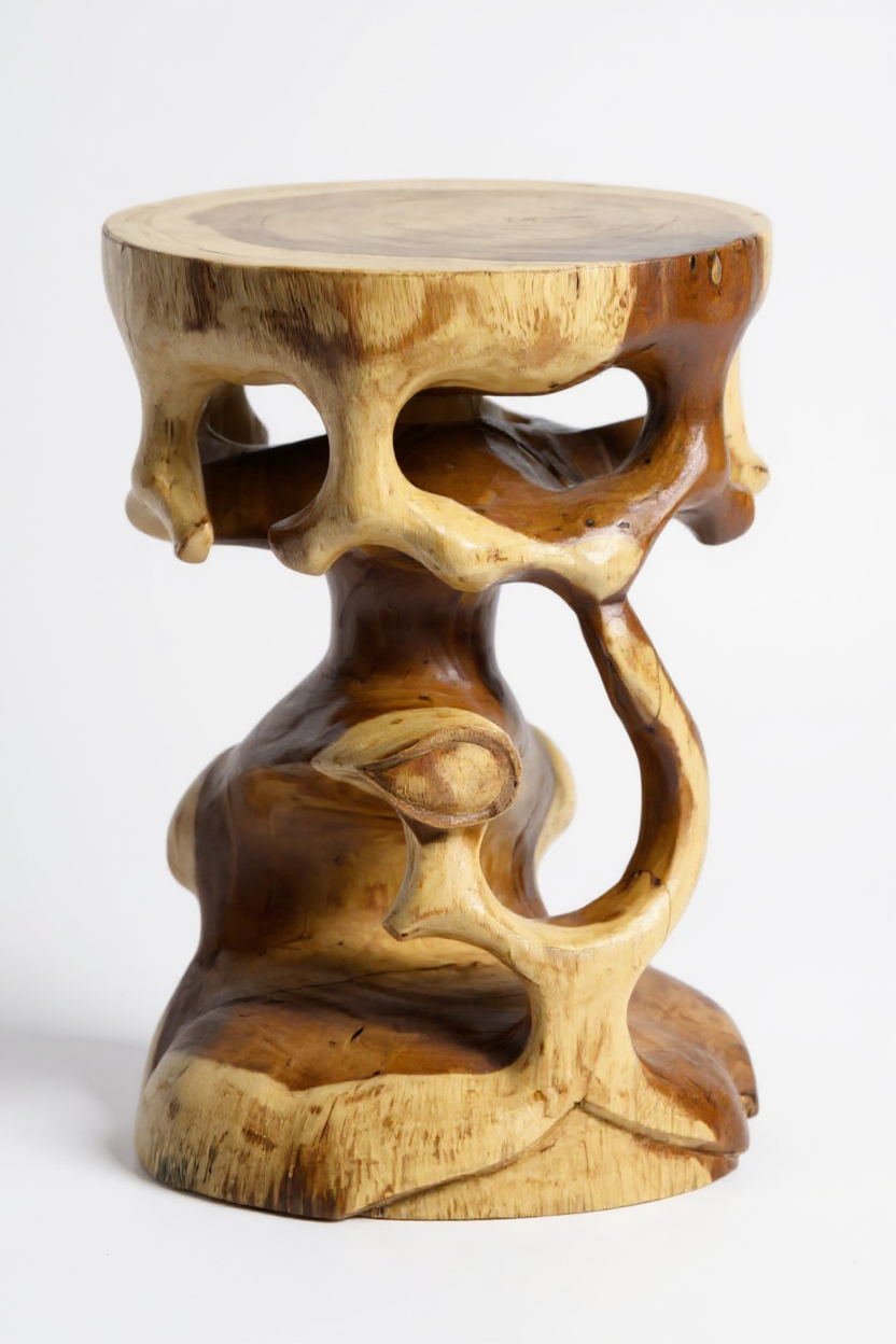 FaHome-018_Holz_Beistelltisch_-_Holzhocker_Blumenhocker_Hocker_-_Handgefertigt_-_Rund_in_Bonsai_Style_Saman-Holz_-_40x30x30_cm_3 - Flow of Passion