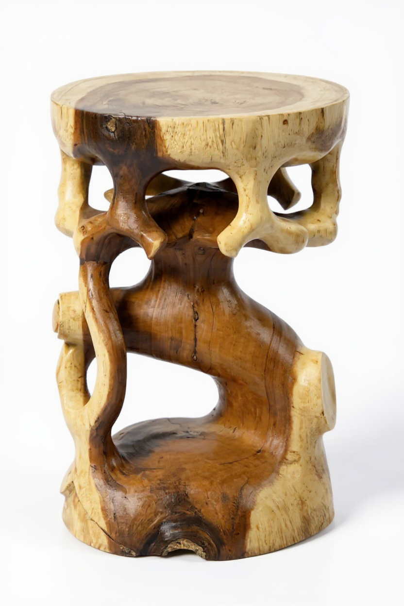 FaHome-018_Holz_Beistelltisch_-_Holzhocker_Blumenhocker_Hocker_-_Handgefertigt_-_Rund_in_Bonsai_Style_Saman-Holz_-_40x30x30_cm_5 - Flow of Passion