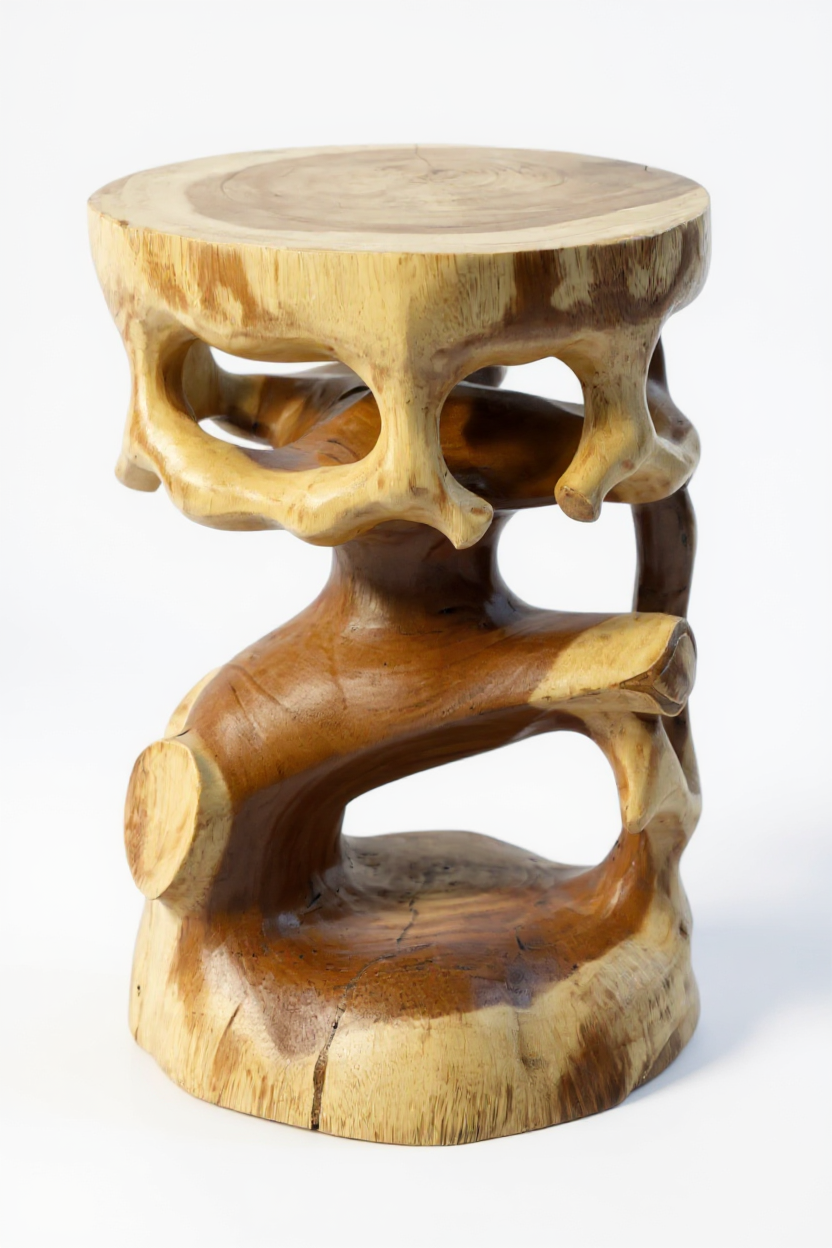 FaHome-018_Holz_Beistelltisch_-_Holzhocker_Blumenhocker_Hocker_-_Handgefertigt_-_Rund_in_Bonsai_Style_Saman-Holz_-_40x30x30_cm_6 - Flow of Passion
