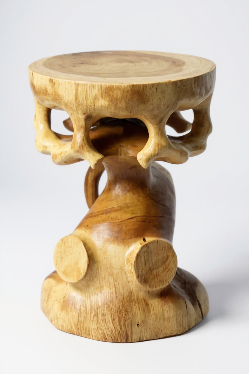 FaHome-018_Holz_Beistelltisch_-_Holzhocker_Blumenhocker_Hocker_-_Handgefertigt_-_Rund_in_Bonsai_Style_Saman-Holz_-_40x30x30_cm_8 - Flow of Passion