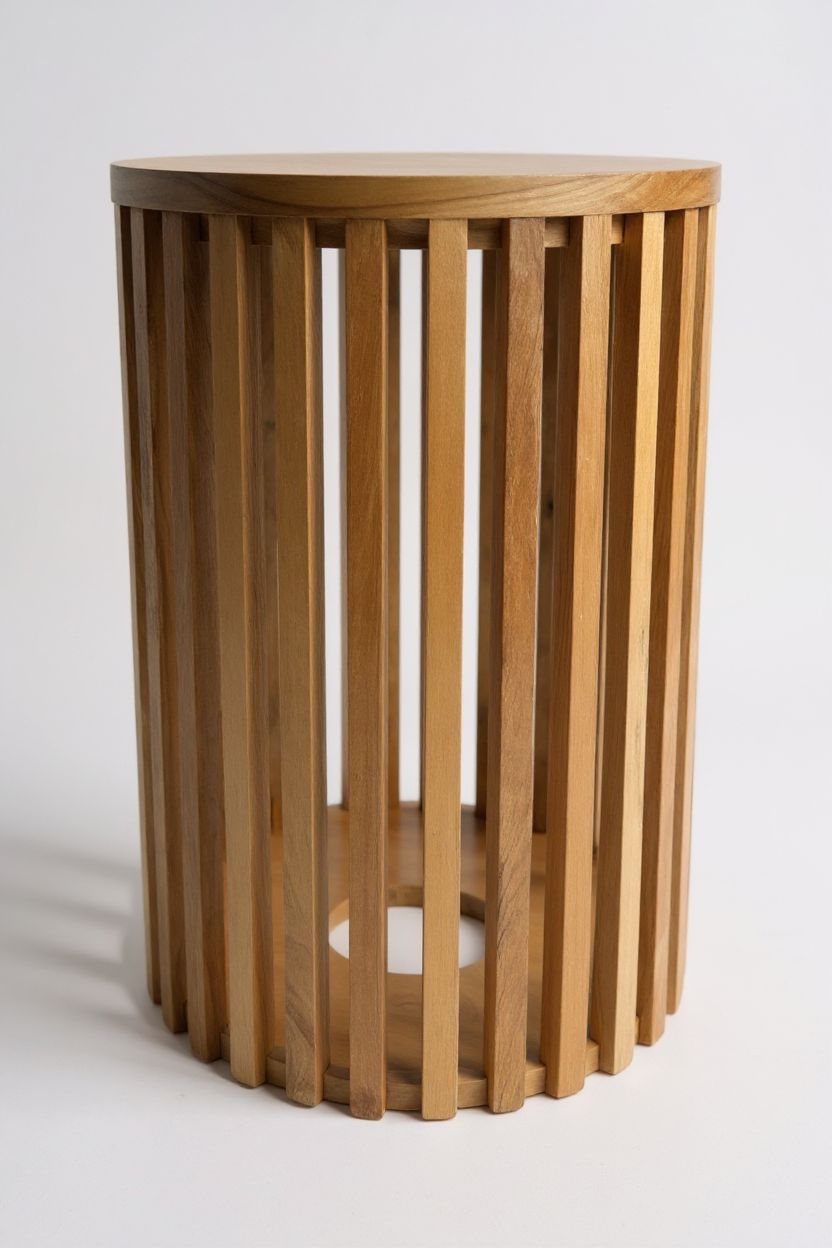 FaHome-077_Teakholz-Beistelltisch_-_Holzhocker_Couchtisch_-_Handgefertigt_aus_Massivholz_Holzleisten_Rund_-_50x30x30_cm_2 - Flow of Passion