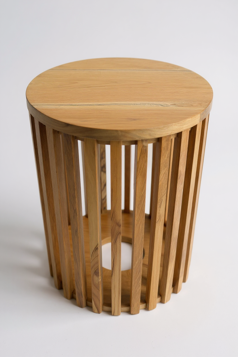 FaHome-077_Teakholz-Beistelltisch_-_Holzhocker_Couchtisch_-_Handgefertigt_aus_Massivholz_Holzleisten_Rund_-_50x30x30_cm_3 - Flow of Passion