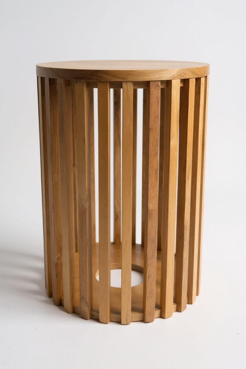 FaHome-077_Teakholz-Beistelltisch_-_Holzhocker_Couchtisch_-_Handgefertigt_aus_Massivholz_Holzleisten_Rund_-_50x30x30_cm_4 - Flow of Passion