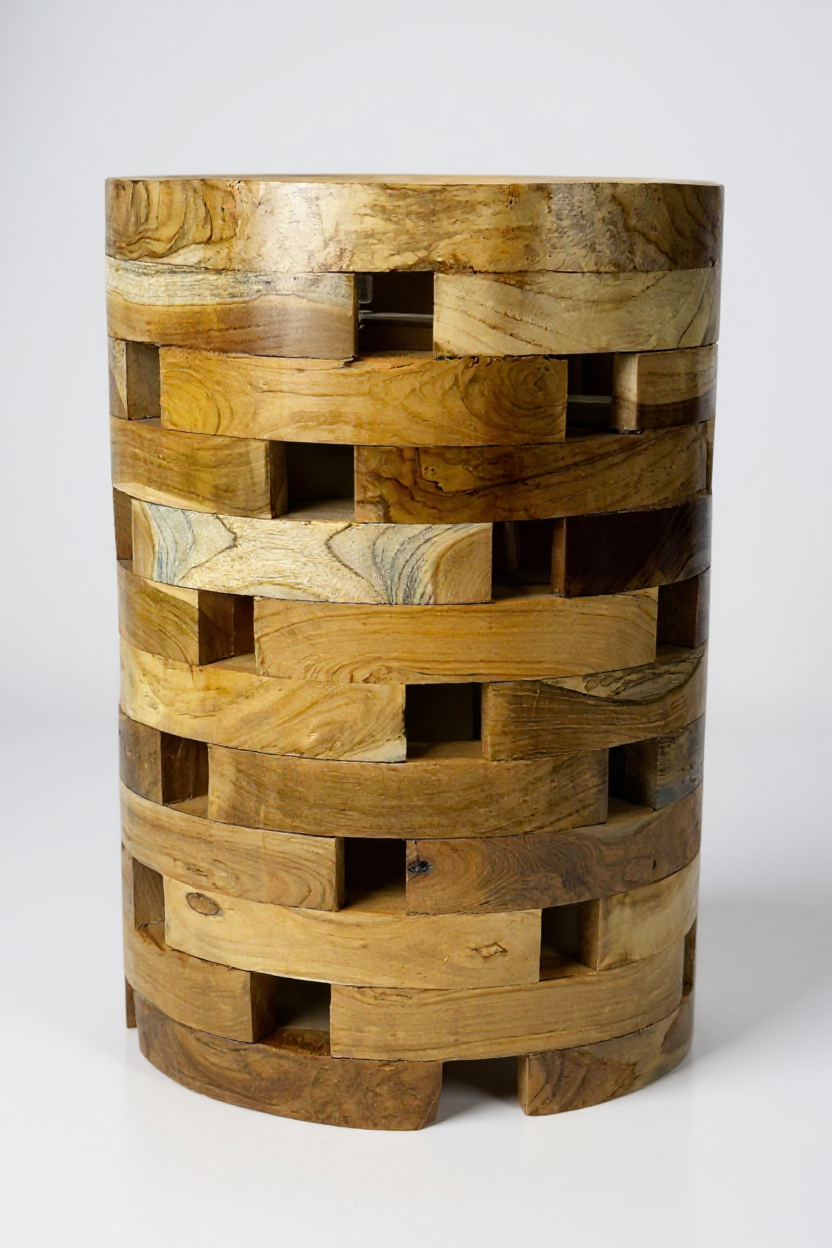 FaHome-131_Holz_Beistelltisch_-_Holzhocker_Blumenhocker_Hocker_-_Handgefertigt_-_Rund_Mosaik_Teak-Holz_-_50x30x30_cm_4 - Flow of Passion