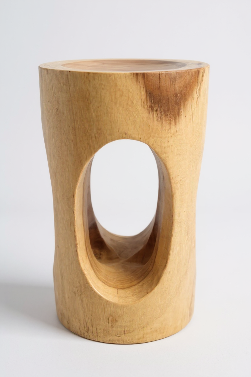 FaHome-188_Holz_Beistelltisch_-_Holzhocker_Blumenhocker_Hocker_-_Handgefertigt_-_Rund_mit_O-Ausschnitt_Saman-Holz_-_50x30x30_cm_4 - Flow of Passion
