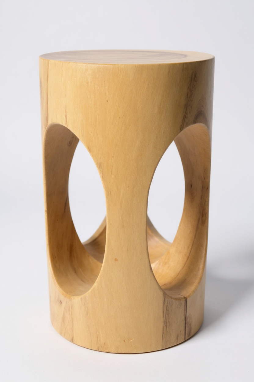FaHome-188_Holz_Beistelltisch_-_Holzhocker_Blumenhocker_Hocker_-_Handgefertigt_-_Rund_mit_O-Ausschnitt_Saman-Holz_-_50x30x30_cm_5 - Flow of Passion