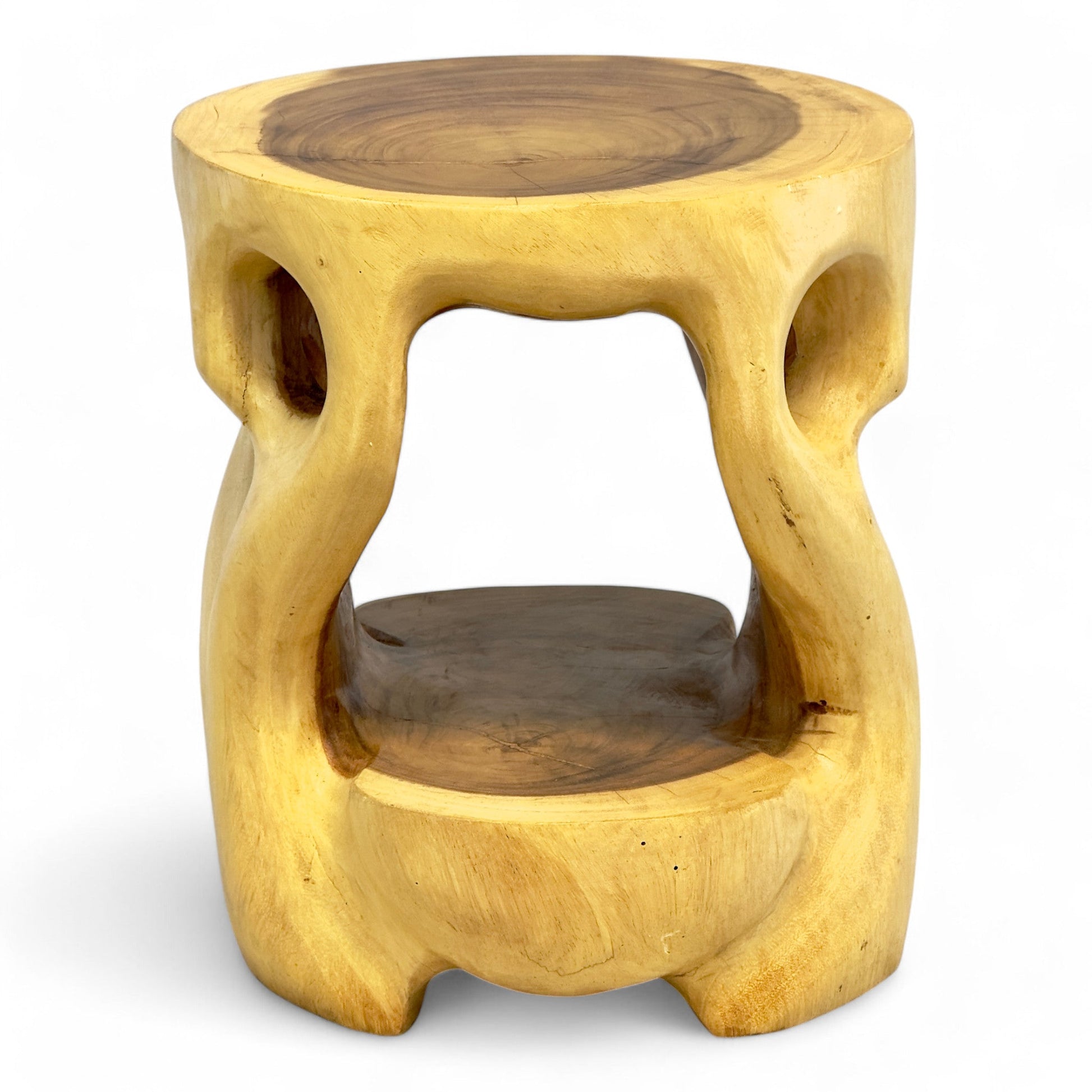FaHome-Holz-Beistelltisch-Hocker-Nachttisch-Pflanzenhocker-Ablagetisch-Rundes-Naturdesign-mit-organischer-Form-Massiv-aus-Teakholz-40x34x34-cm-63370838278488 - Flow of Passion