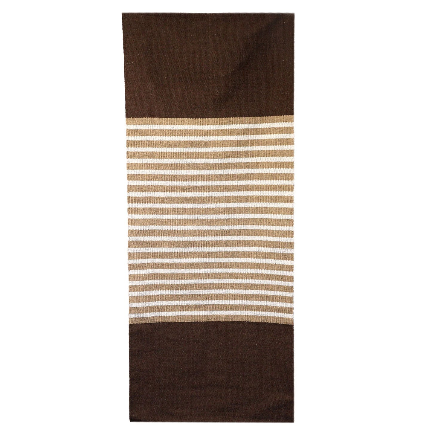 Indischer Baumwollteppich in Dunkelbraun und Beige mit Streifenmuster