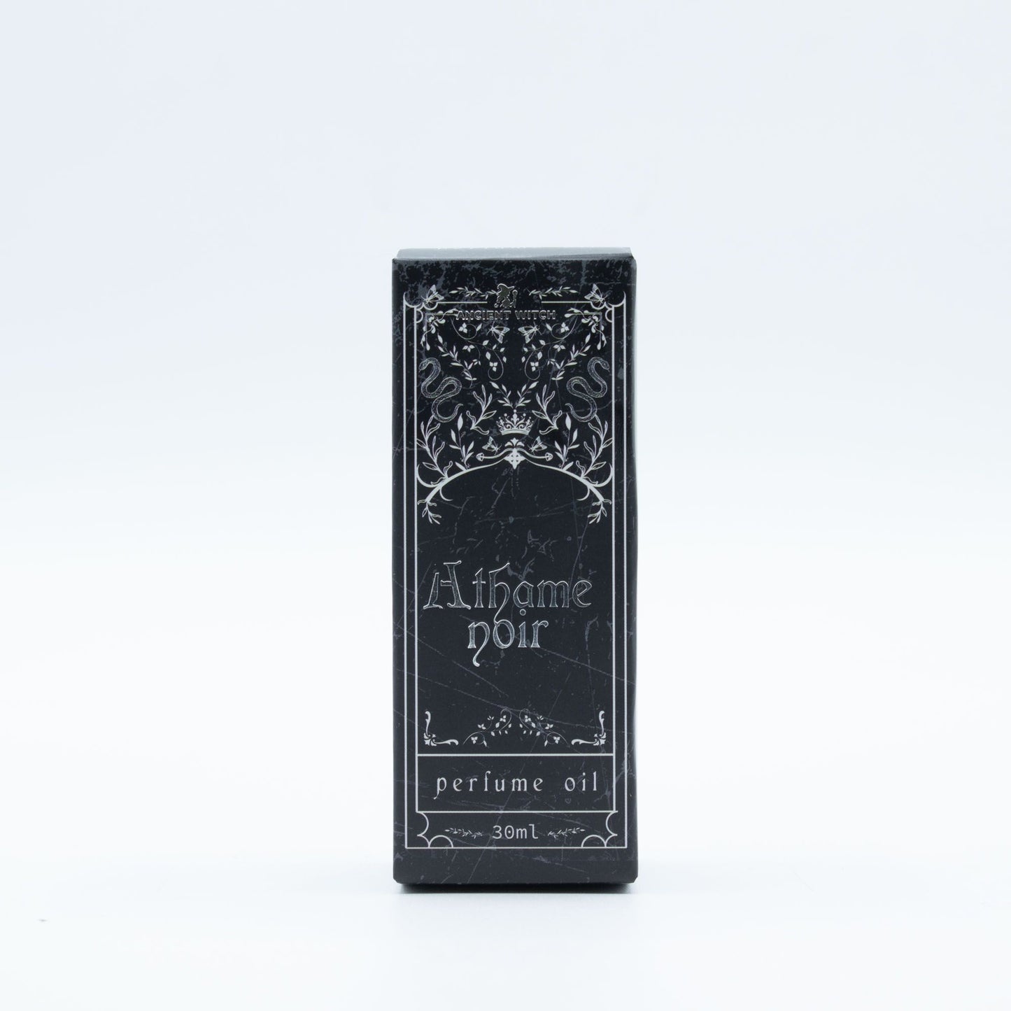 Ancient Witch Athame Noir perfume oil in a black bottle.