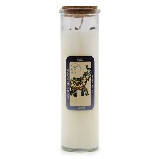 Ritualkerze mit Elefantenmotiv, Sojawachs und Edelsteinen.
