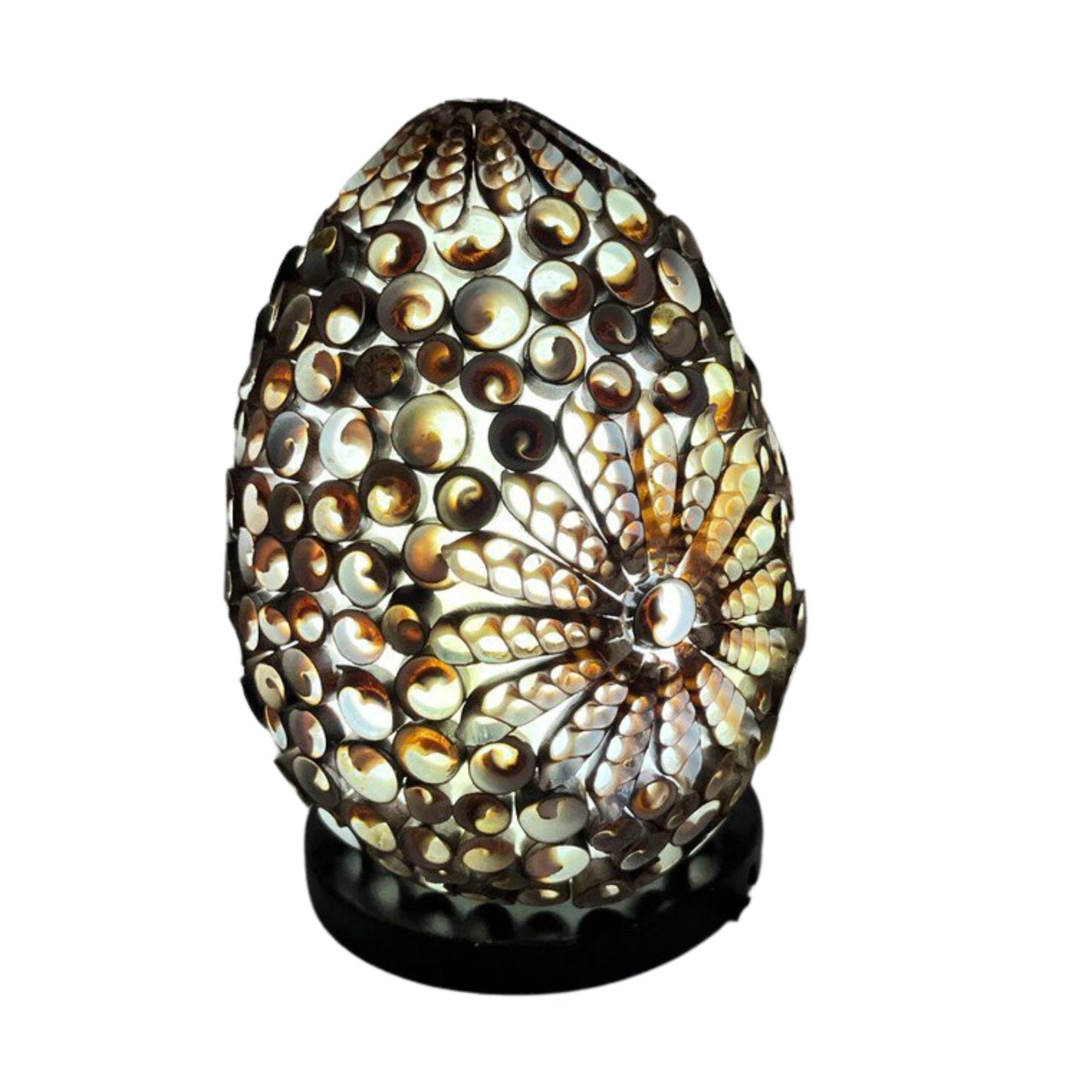 Boho sea shell lamp with a chocolate twist oval design.