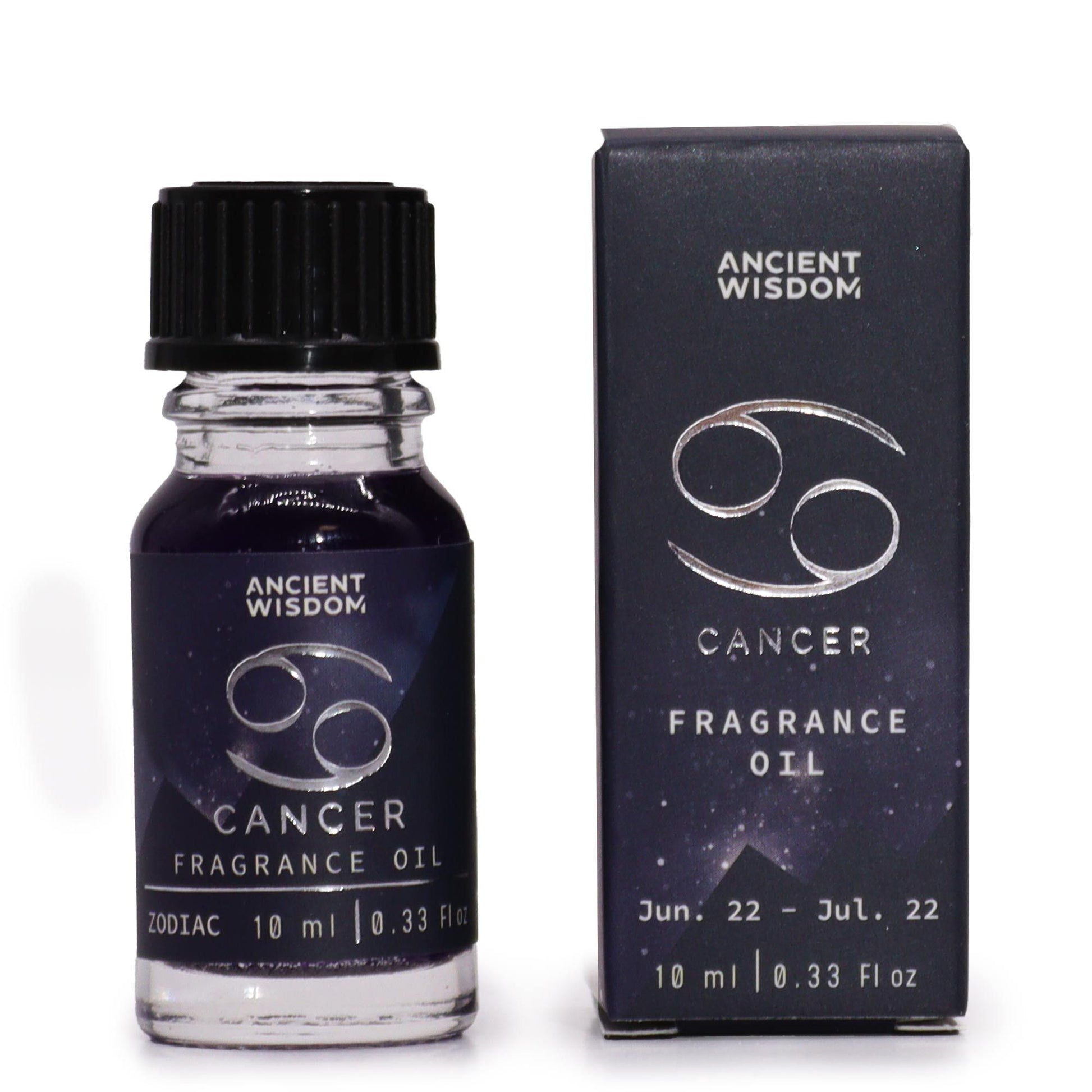 Sternzeichen-Duftöl Krebs 10ml mit Sternzeichen-Symbol und Datumsangabe.