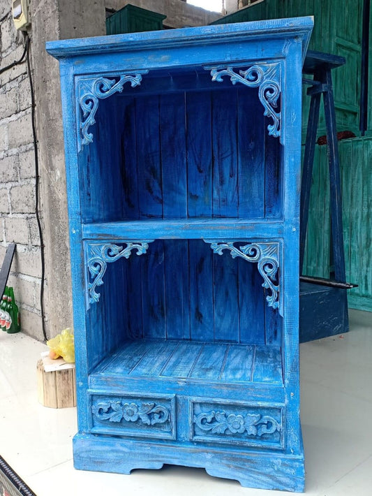 Albasiaholz-Badezimmerschränke – Natürliche Handwerkskunst aus Bali / Blau