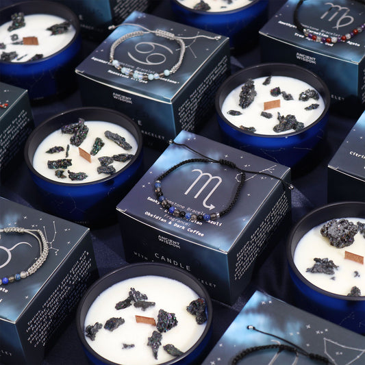 Sternzeichen-Kristallkerze - ￼ Zwillinge - ￼mit Edelsteinarmband