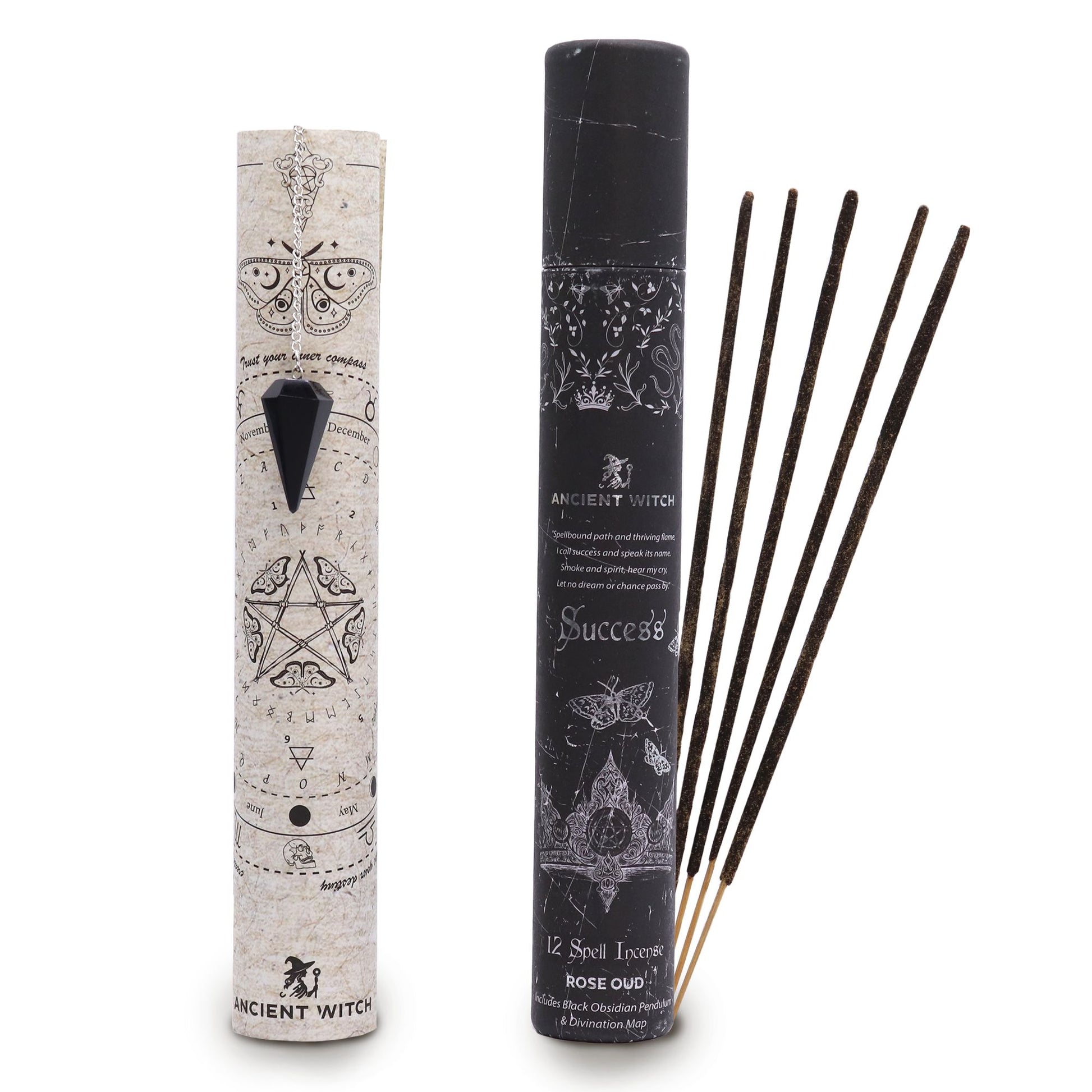 Erfolg-Ritual-Set mit Räucherstäbchen und Obsidian-Pendel.