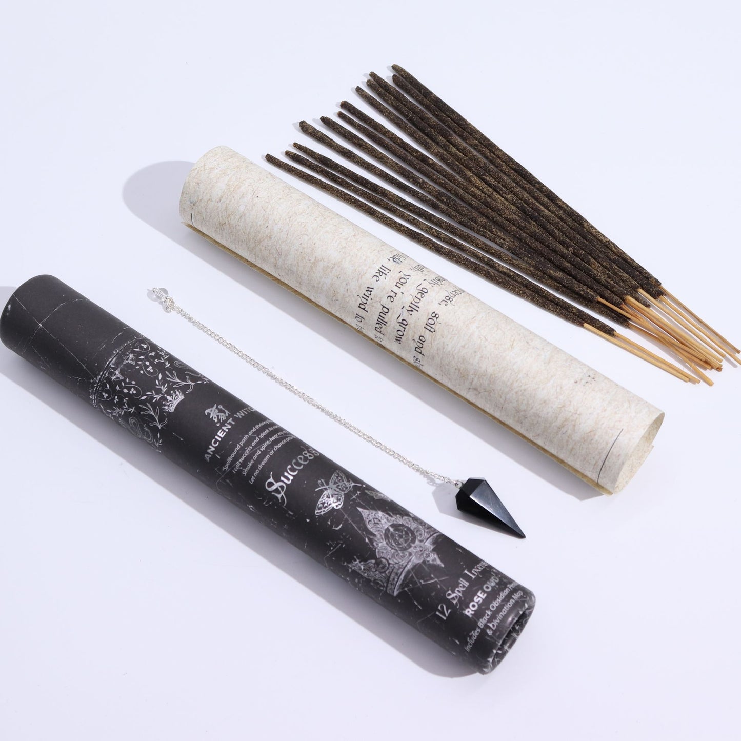 Erfolg-Ritual-Set mit Räucherstäbchen und Obsidian-Pendel.
