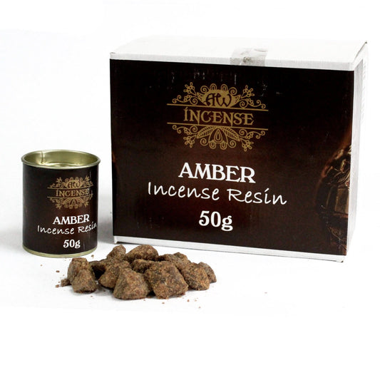Amber Räucherharz 50g Dose mit Harzbrocken und Produktbox