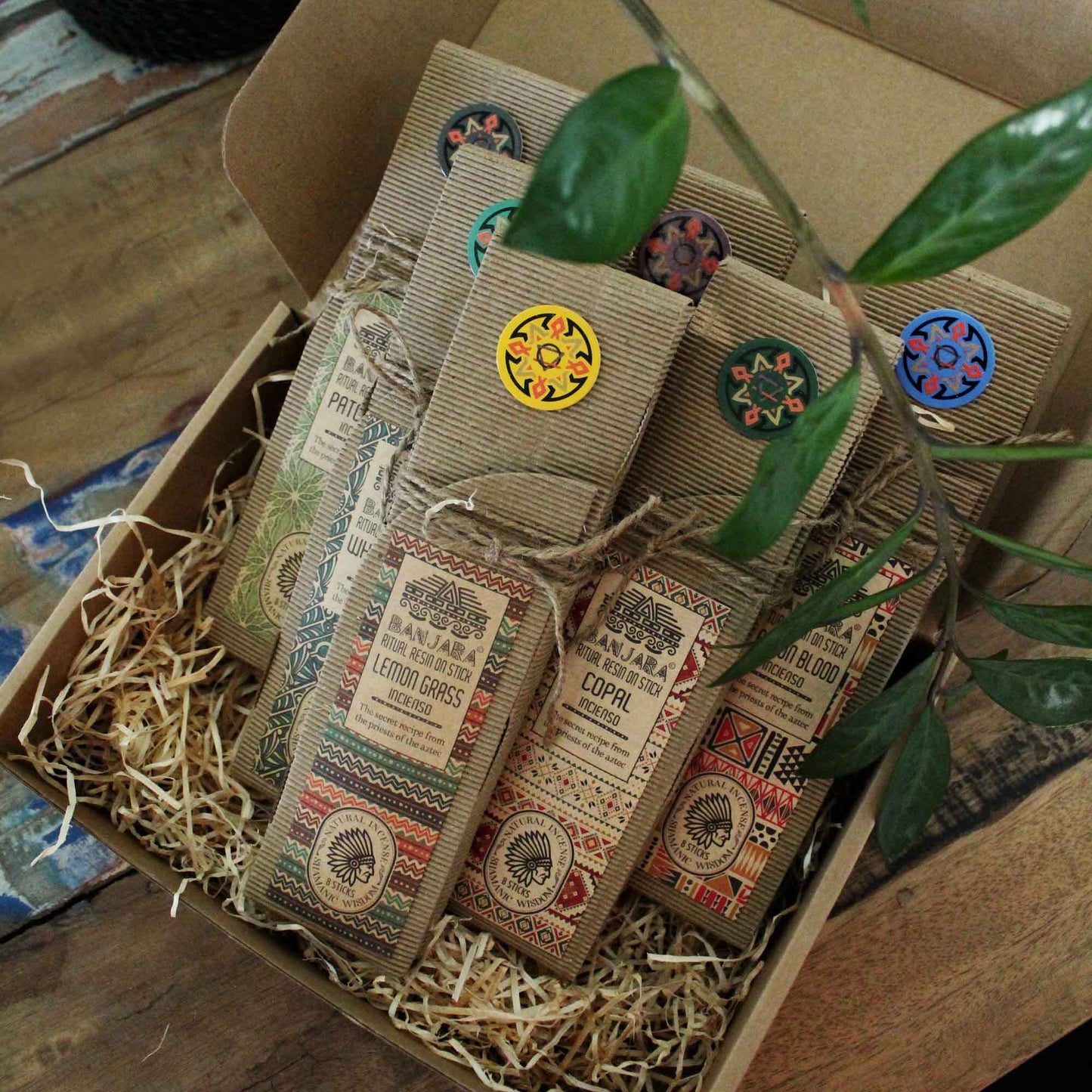 A starter set of Banajara Ritual Resin on Stick incense in a cardboard box.