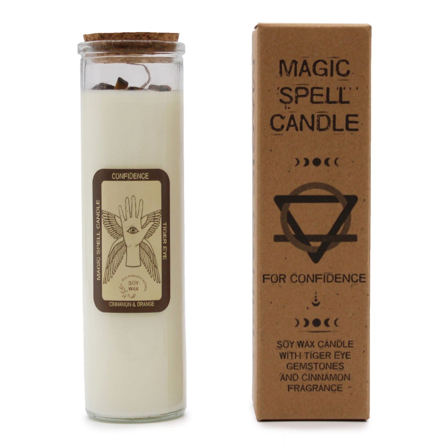 Ritualkerze mit Tigerauge, Zimt und Orange Duft.