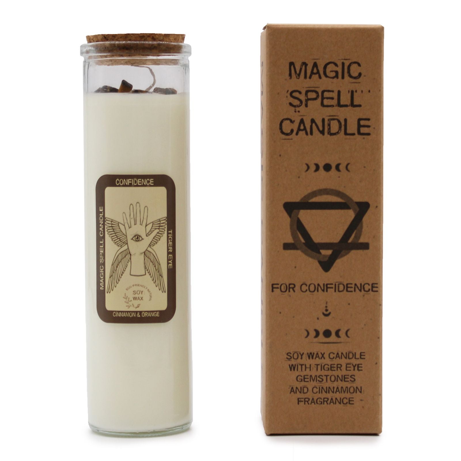 Ritualkerze mit Tigerauge, Zimt und Orange Duft.