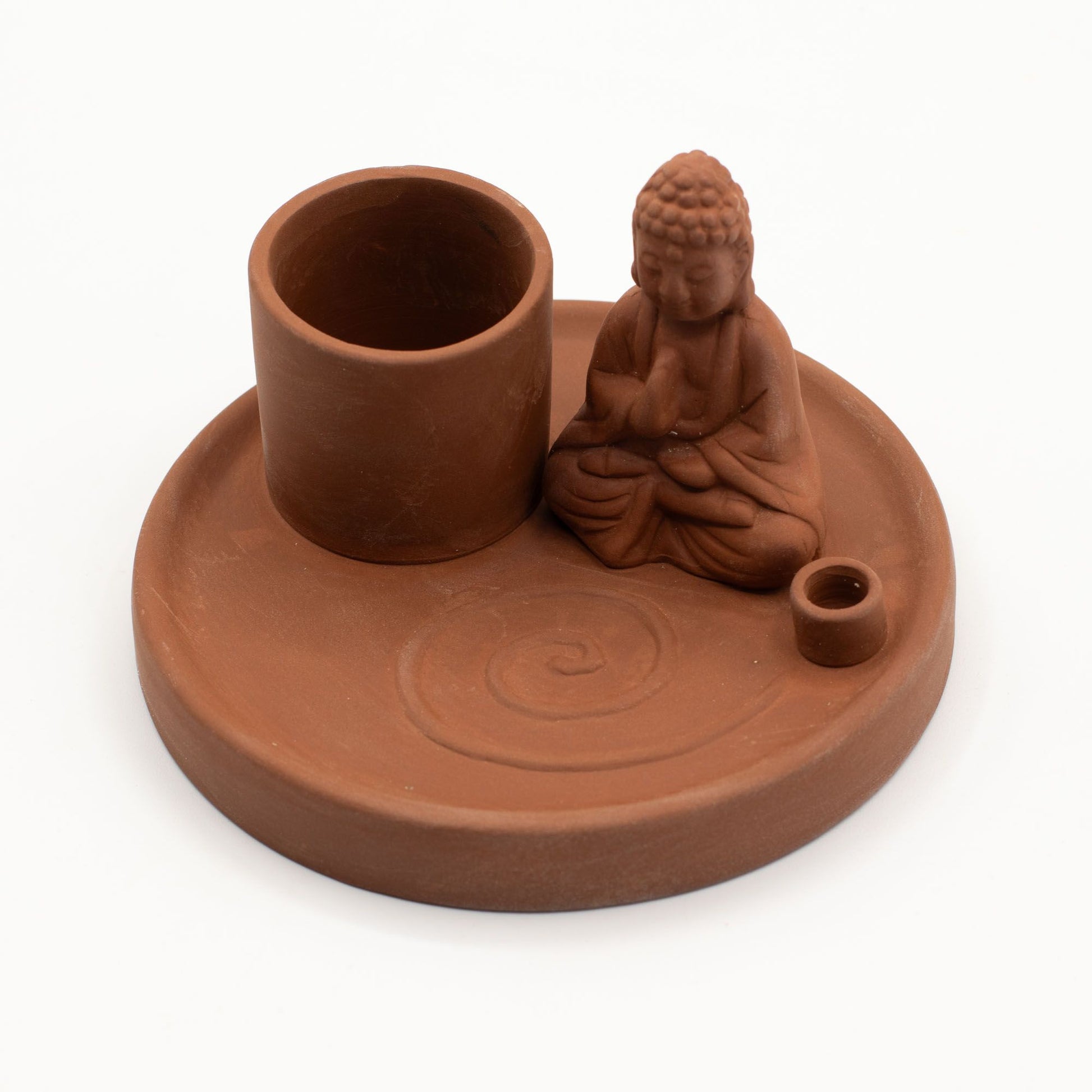 Keramik Buddha Räucherhalter für verschiedene Räucherformen mit integrierten Halterungen.