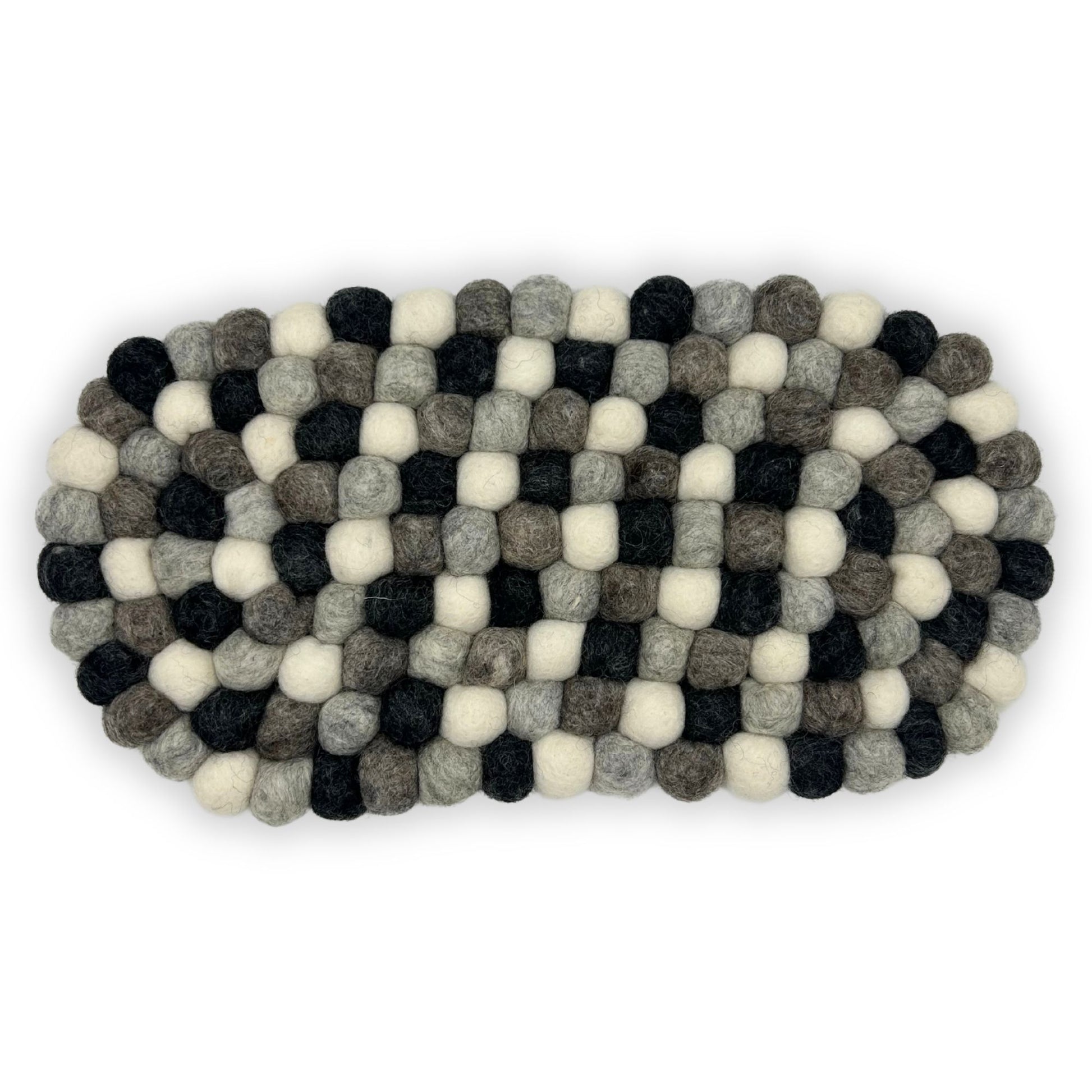 Oval felt ball mat in multi-grey colors.