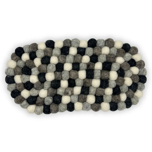 Oval felt ball mat in multi-grey colors.